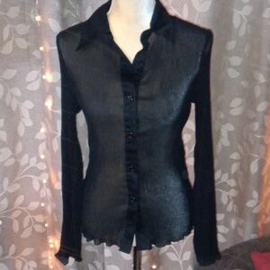 ~Forever21 Large Sheer Black Long Sleeve Button Down Blouse NWT